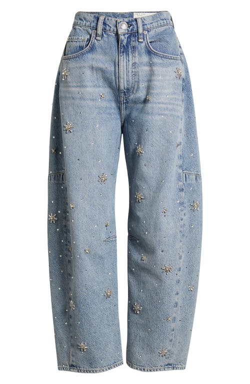 Rag & Bone Charlie Flower Crystal High Waist Ankle Barrel Jeans In Blue