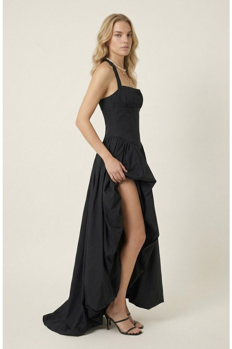 Halter Neck Corset Maxi Dress, Alternate, color, Black