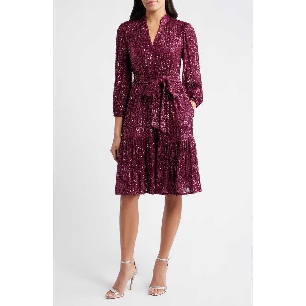 Eliza J Sequin Belted Dress In Purple