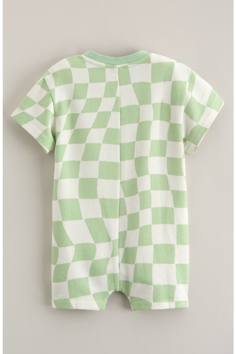 Front Pocket Romper, Alternate, color, GREEN QUIET CHECKER WAVE