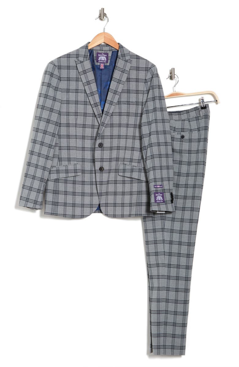 SAVILE ROW CO Grey Plaid Two Button Peak Lapel Suit, Alternate, color,