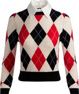 Alice + Olivia Carol Ann Wool Blend Argyle Sweater with Removable Collar
