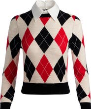 Alice + Olivia Carol Ann Wool Blend Argyle Sweater with Removable Collar