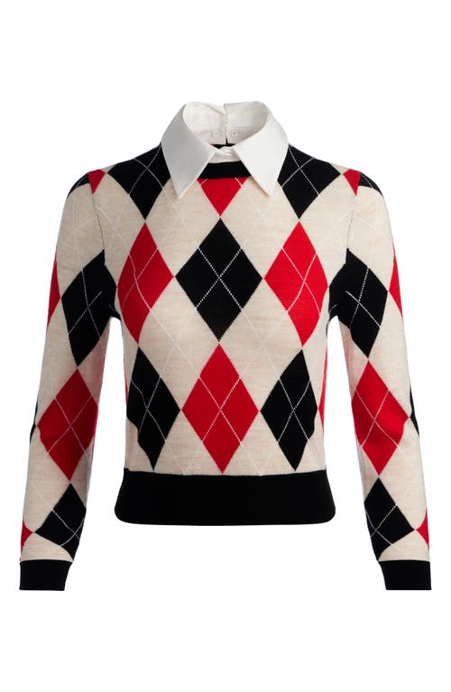 Alice And Olivia Carolann Collared Argyle Sweater In Neutral