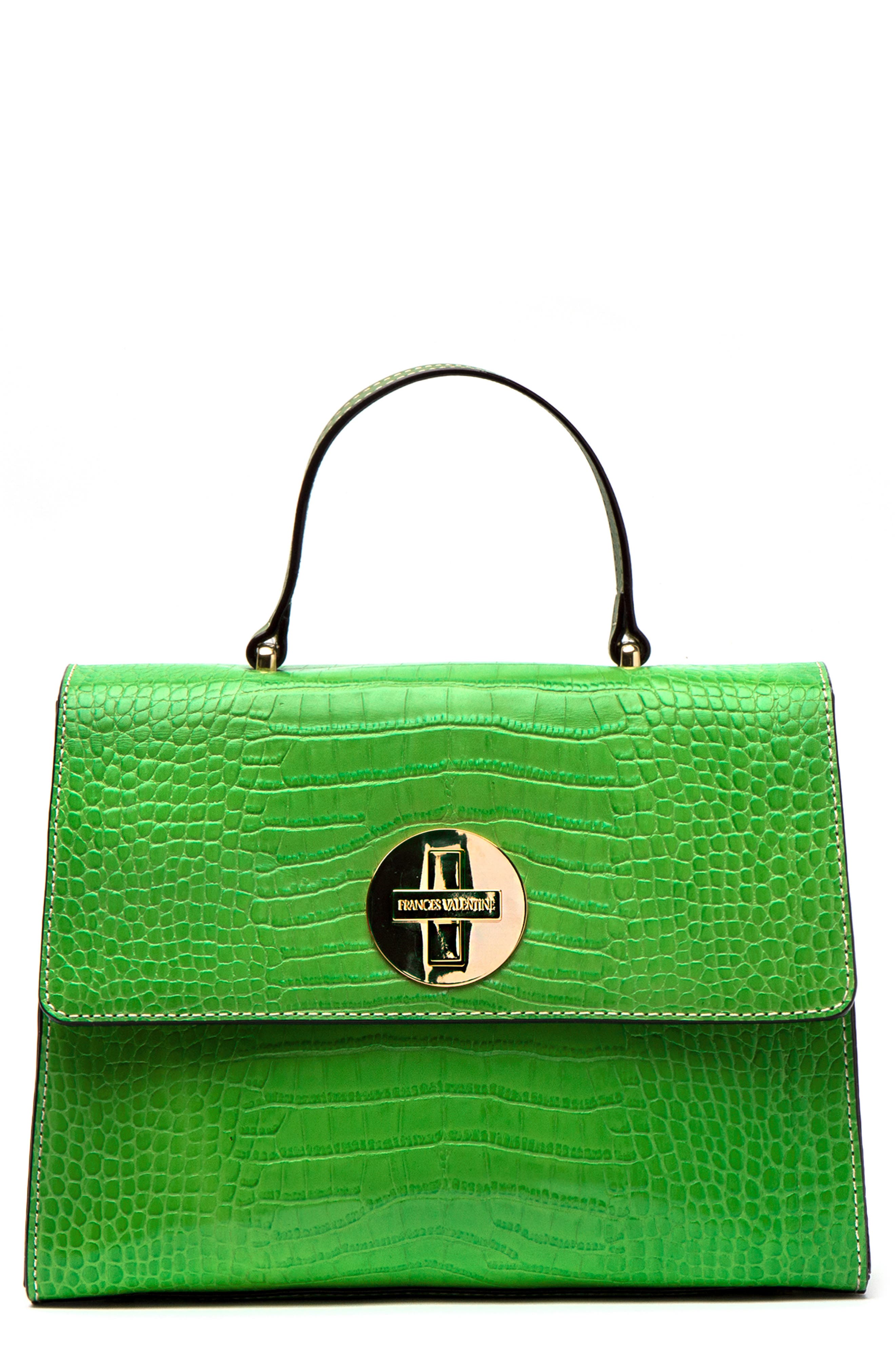 Holly Croc Embossed Leather Satchel, Main, color, GREEN