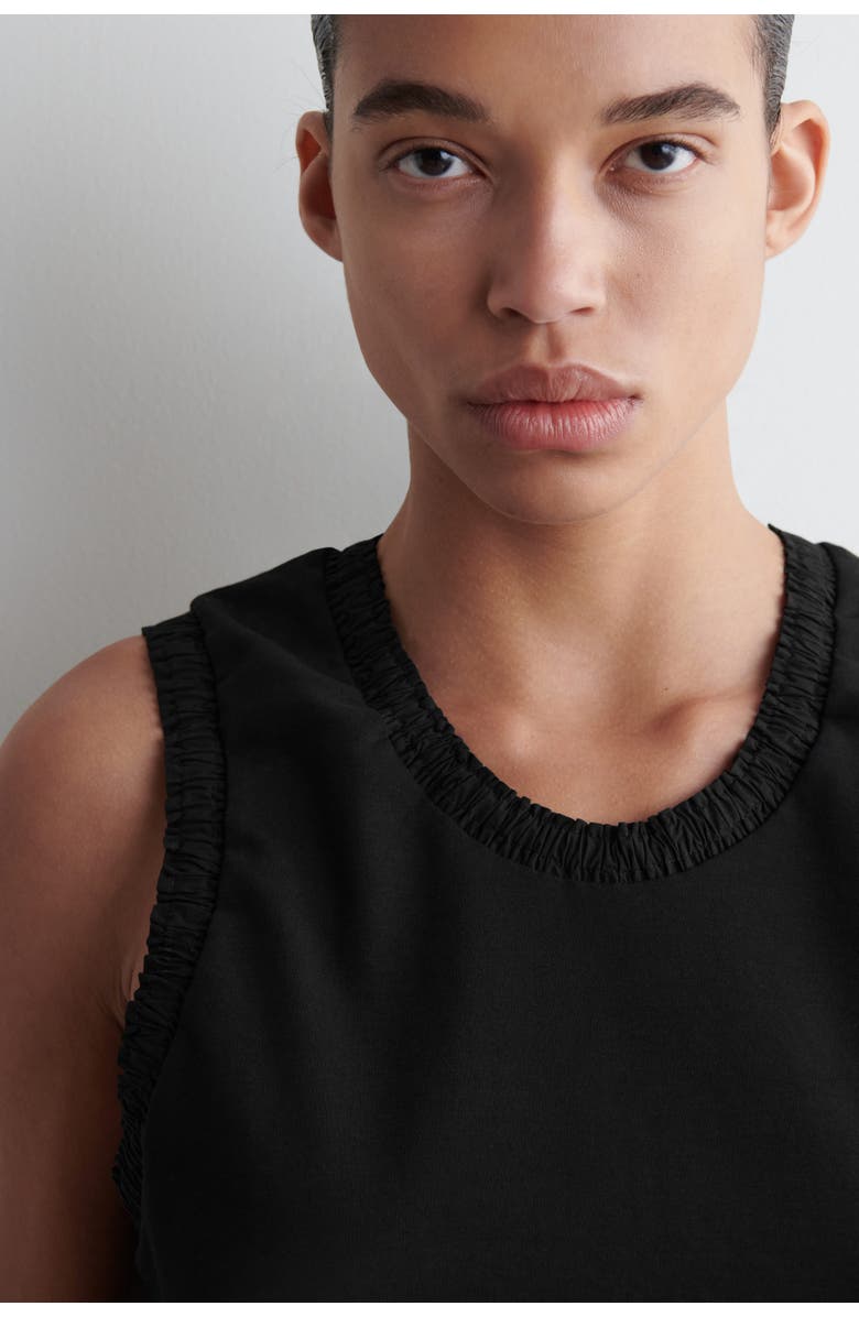 COS Gathered Cotton Tank Top, Alternate, color, Black