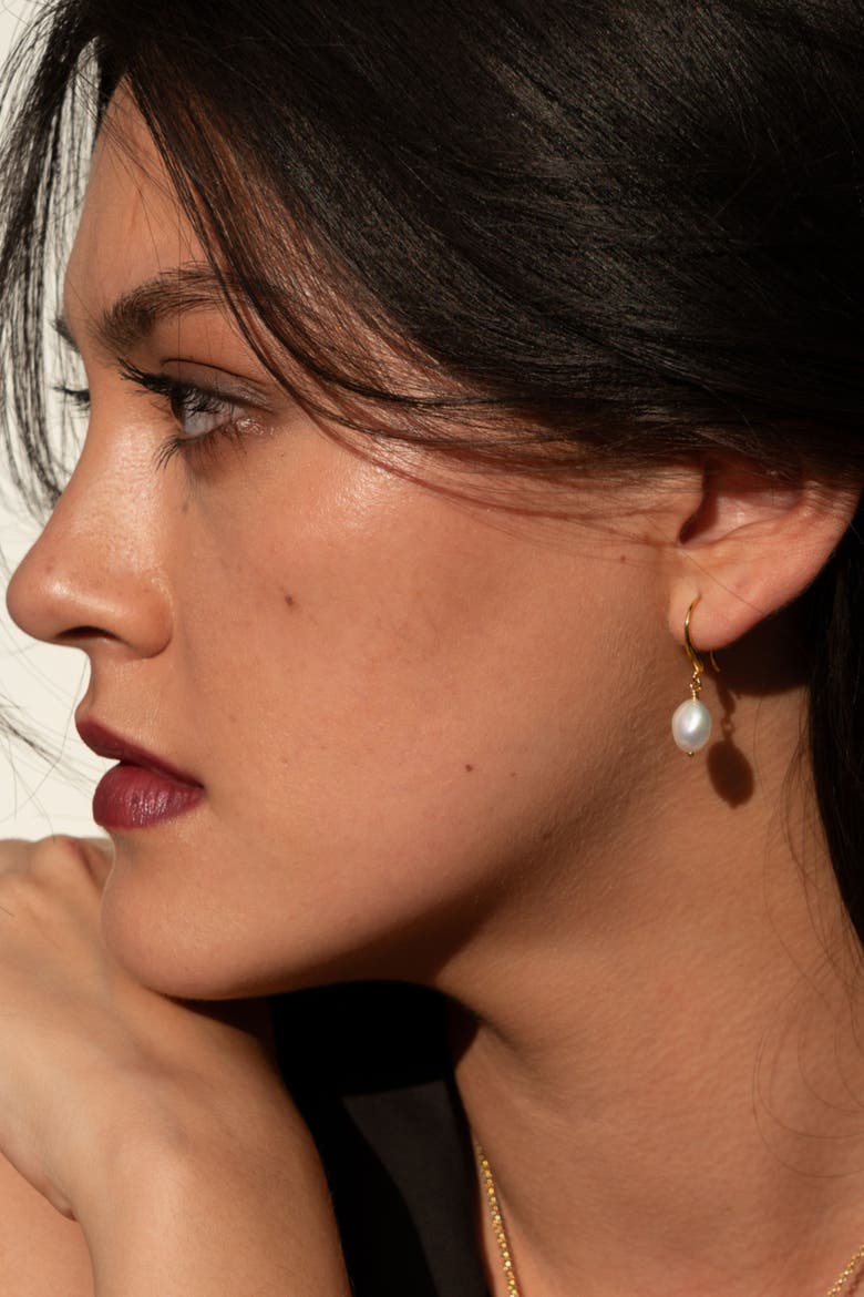 White Baroque Pearl Earrings, Alternate, color, Yellow Gold Vermeil