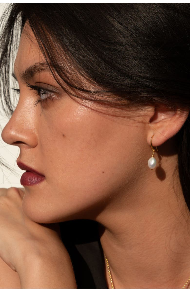 Dower & Hall White Baroque Pearl Earrings, Alternate, color, Yellow Gold Vermeil