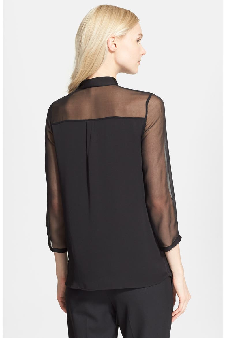'Cascade' Ruffle Front Stretch Silk Blouse, Alternate, color, BLACK
