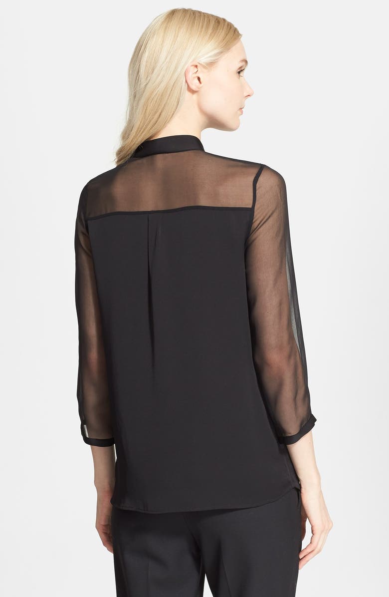 Milly 'Cascade' Ruffle Front Stretch Silk Blouse, Alternate, color, 