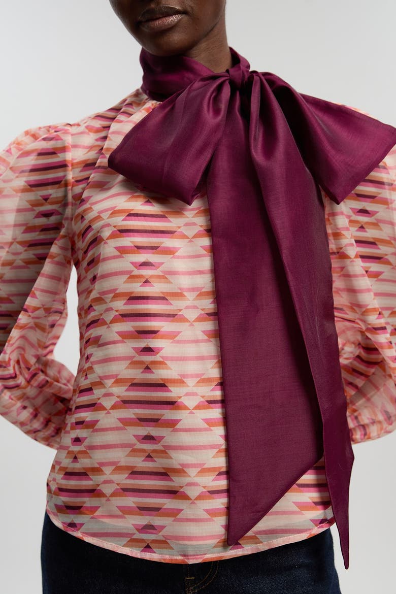 Long Sleeve Pussybow Blouse, Alternate, color, Multi