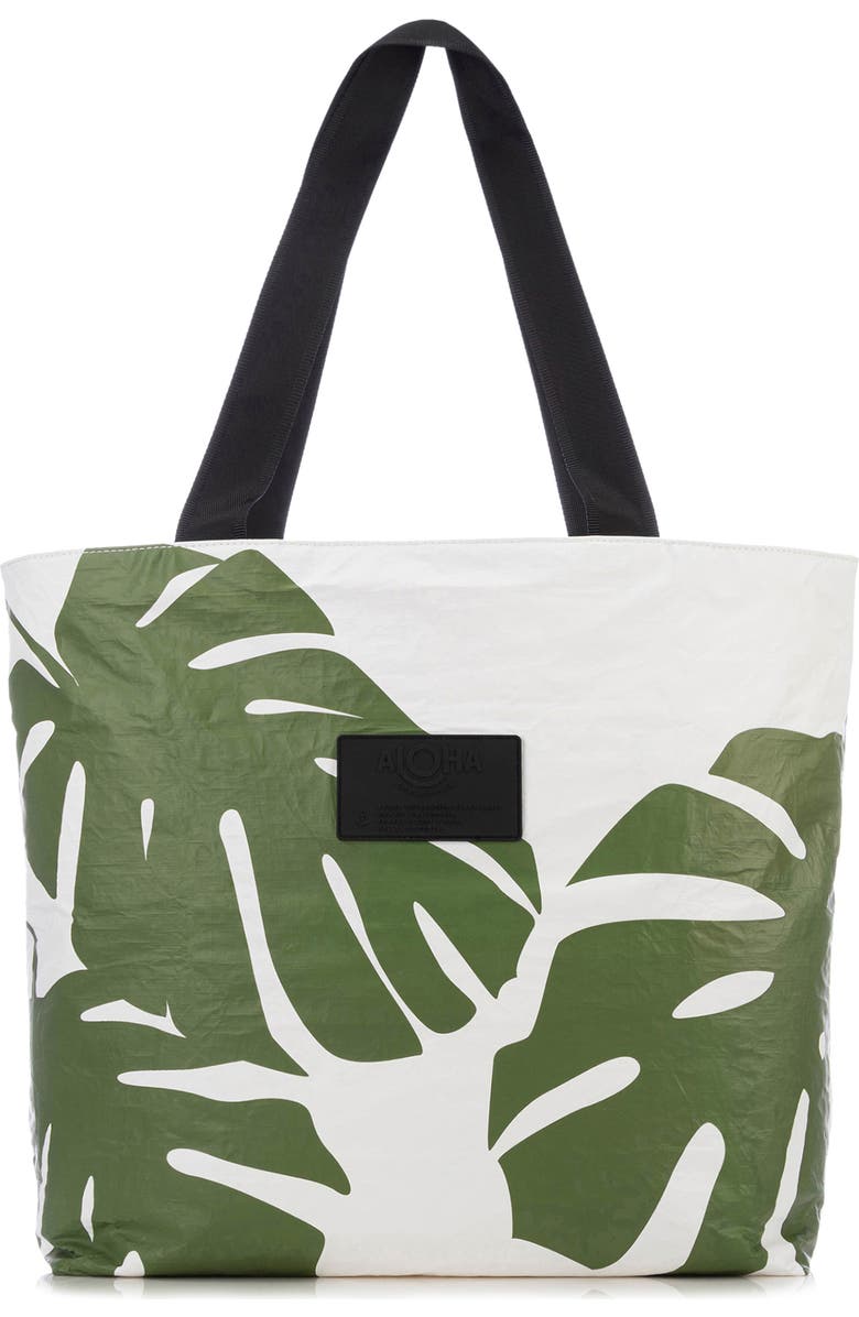 Aloha Collection Day Tripper Monstera Water Resistant Tyvek<sup>®</sup> Tote, Main, color, Seaweed