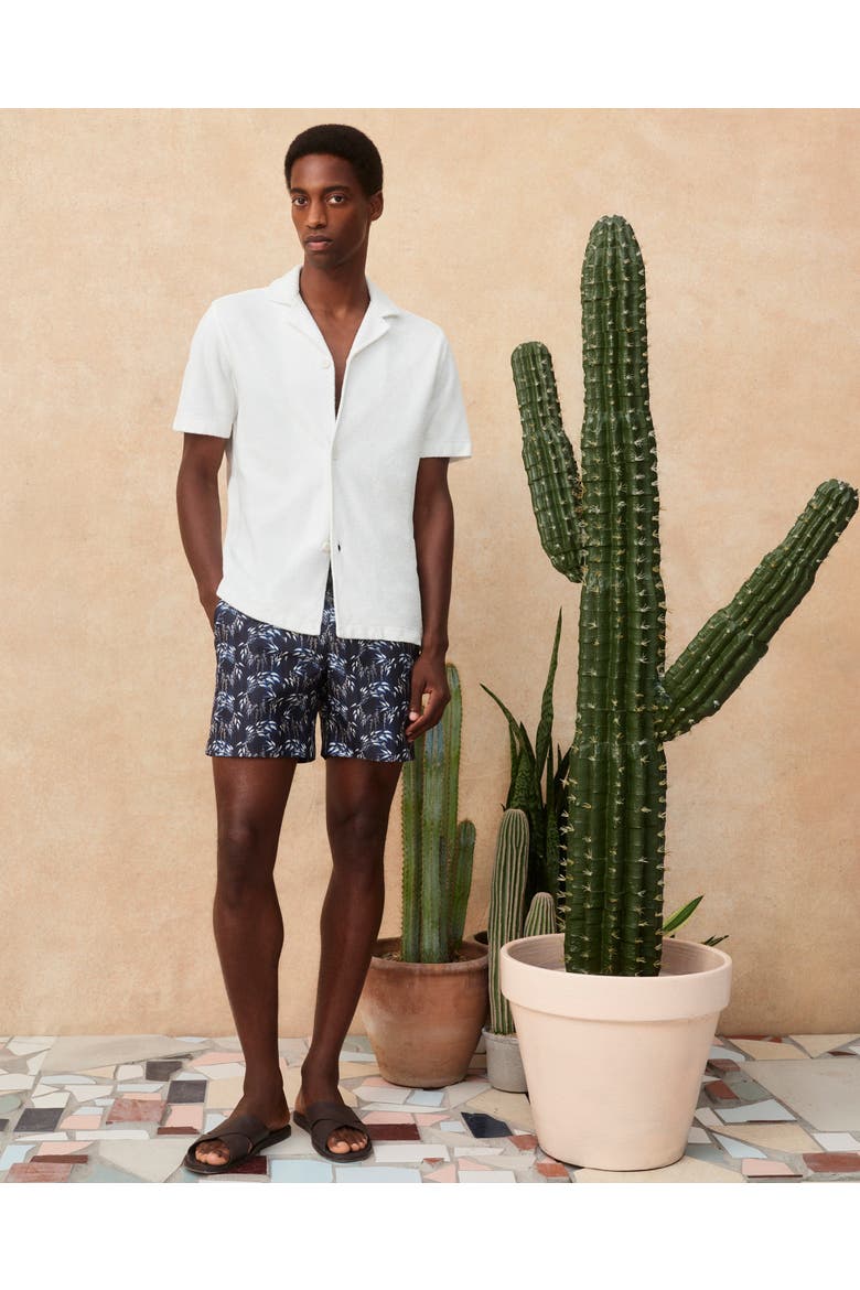 Bulldog Exclusive-Print Mid-Length Swim Shorts, Alternate, color, NIGHT IRIS