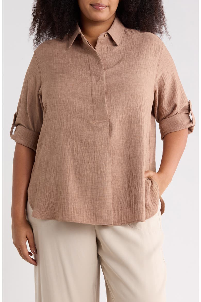 Roll Tab Sleeve Shirt, Main, color, HEATHER MUSHROOM