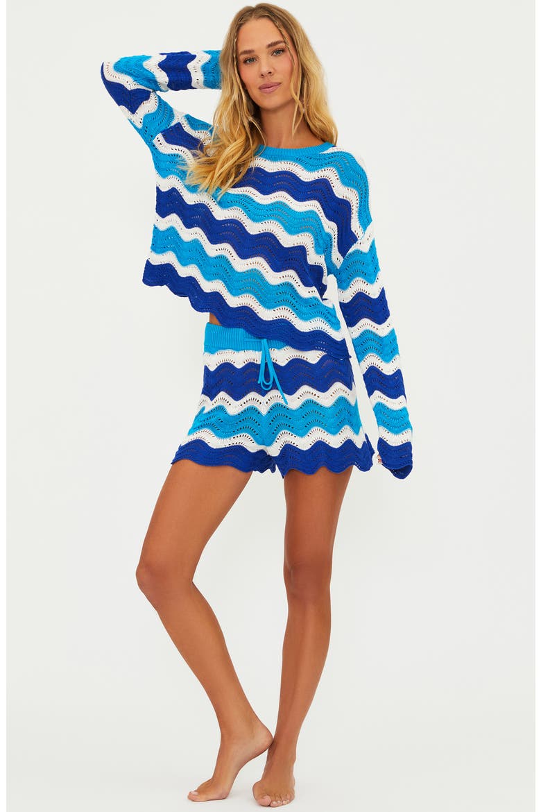 Balboa Wavy Stripe Pointelle Cover-Up Shorts, Alternate, color, RIVIERA WAVES