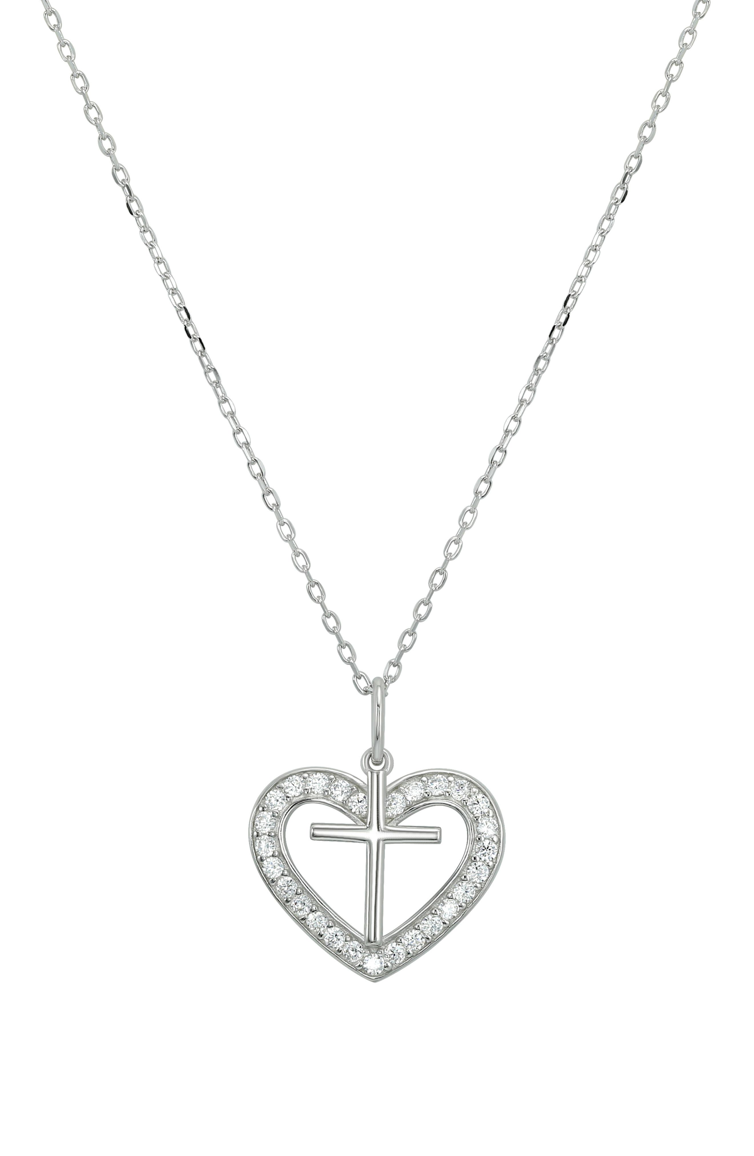 CANDELA JEWELRY CZ Cross Heart Pendant Necklace