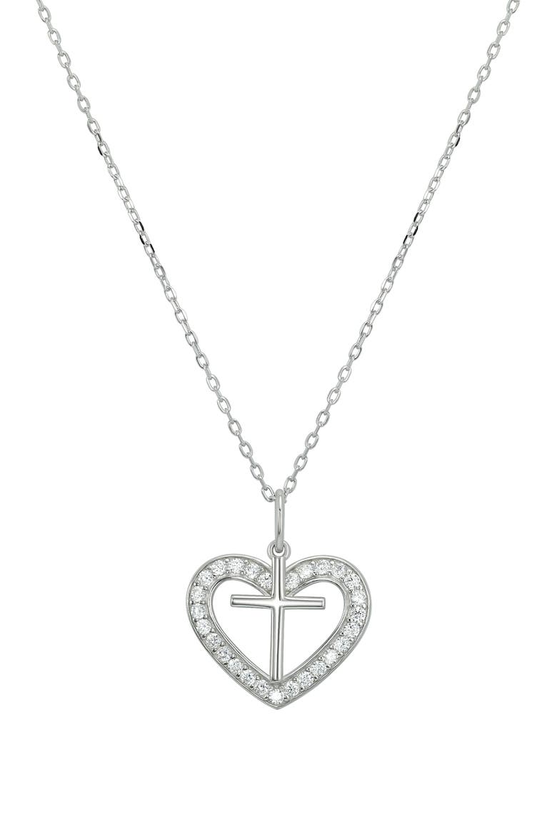 CZ Cross Heart Pendant Necklace, Main, color, SILVER