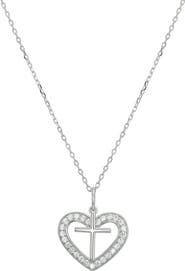 CANDELA JEWELRY CZ Cross Heart Pendant Necklace