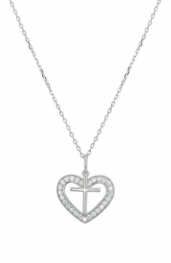 CANDELA JEWELRY CZ Cross Heart Pendant Necklace
