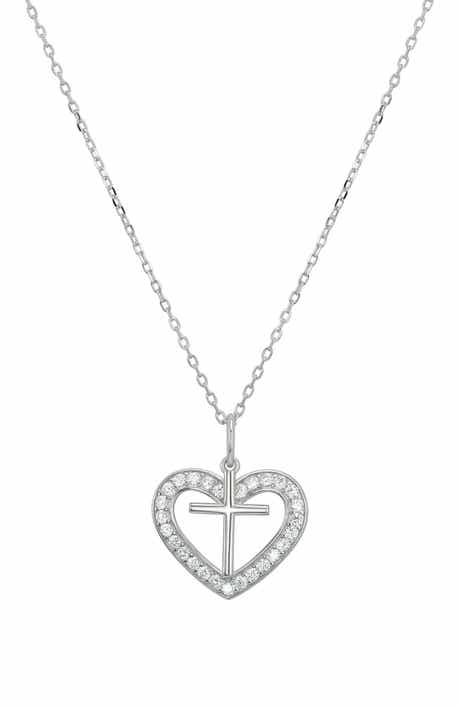 CANDELA JEWELRY CZ Cross Heart Pendant Necklace