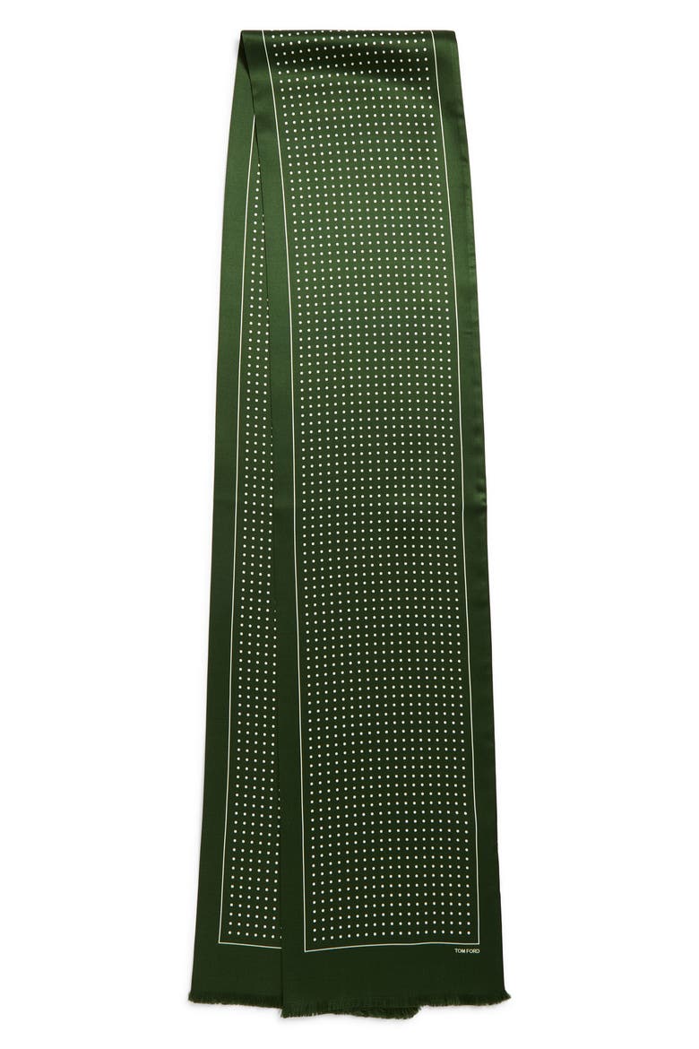 Polka Dot Mulberry Silk Fringe Scarf, Alternate, color, GREEN WOOD