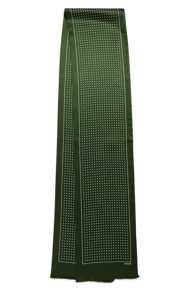 TOM FORD Polka Dot Mulberry Silk Fringe Scarf, Alternate, color, Green Wood