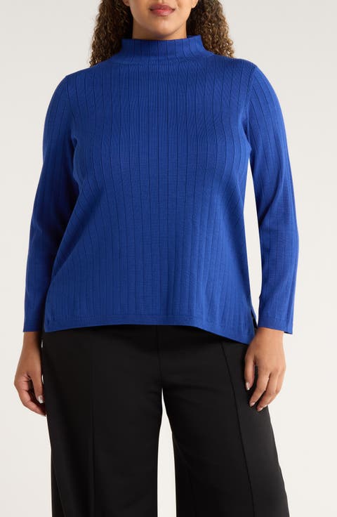 Funnel Neck Wide Rib Sweater (Plus)