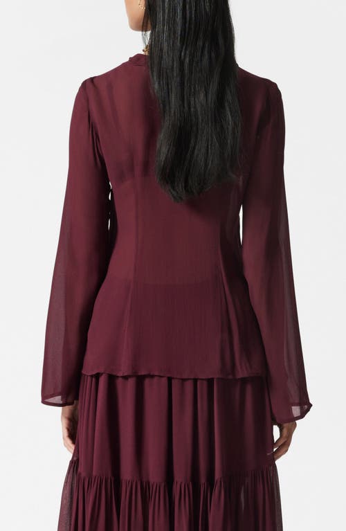 & Other Stories Ruffle Slit Front Semisheer Top In Burgundy
