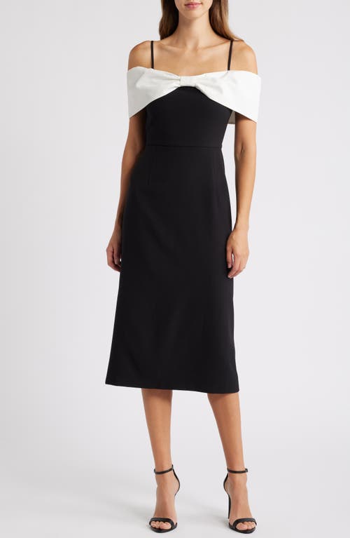 Julia Jordan Bow Colorblock Off the Shoulder Dress in Black Ivory 