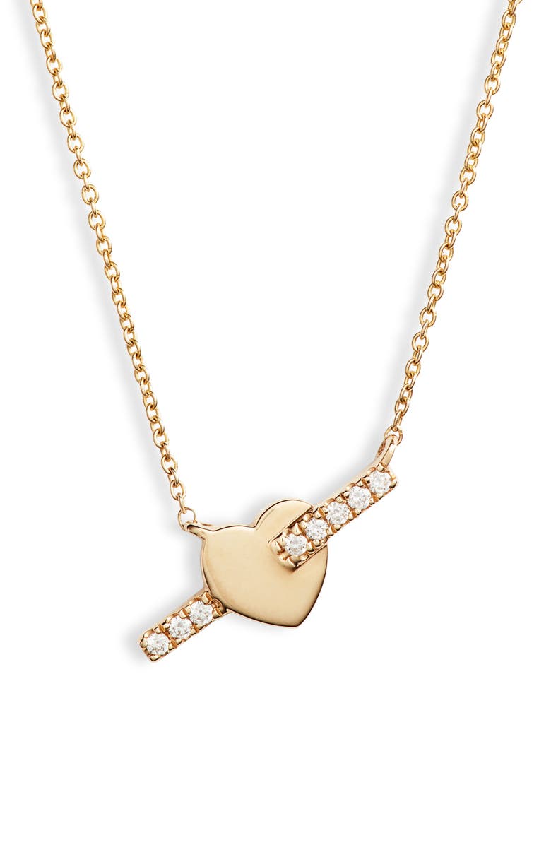 Dana Rebecca Designs Livi Gold Heart Bar Diamond Necklace, Main, color, 