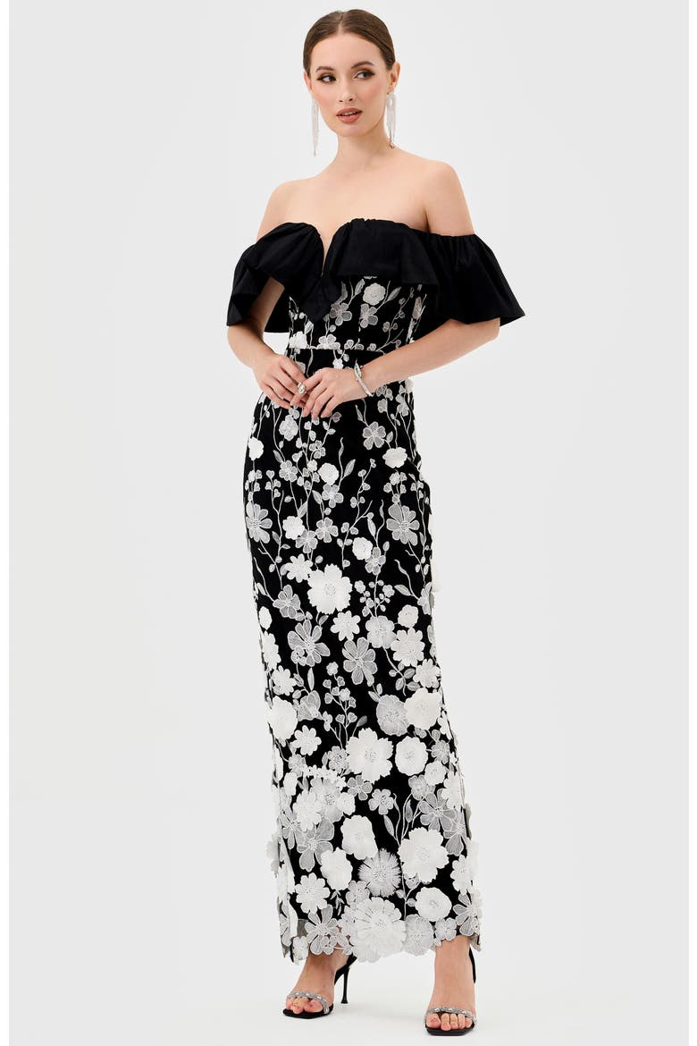 Halo Off Shoulder Maxi, Alternate, color, BLACK/WHITE