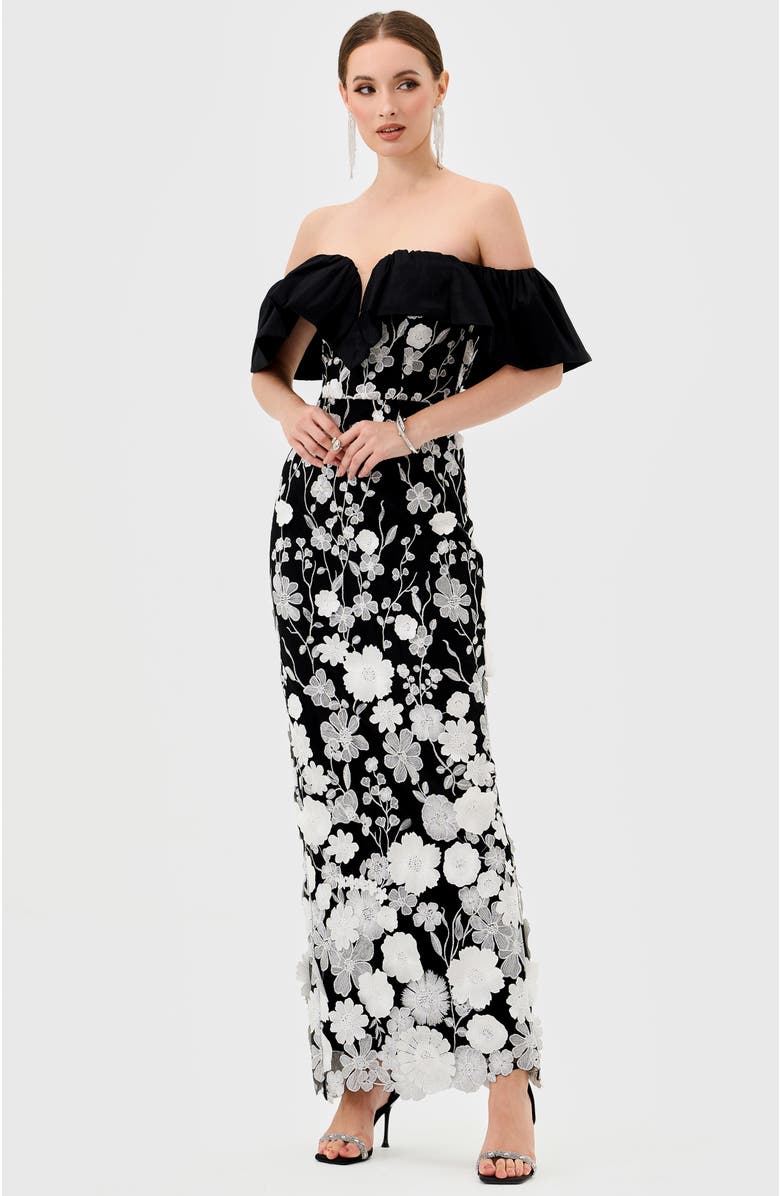 Bariano Halo Off Shoulder Maxi, Alternate, color, Black/White