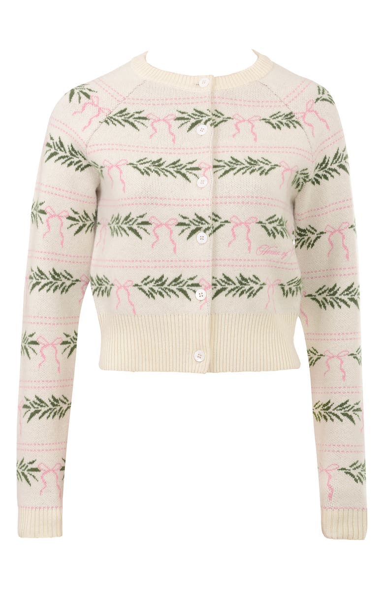 HOUSE OF CB Winter Bow Jacquard Wool Blend Cardigan, Alternate, color, Cream