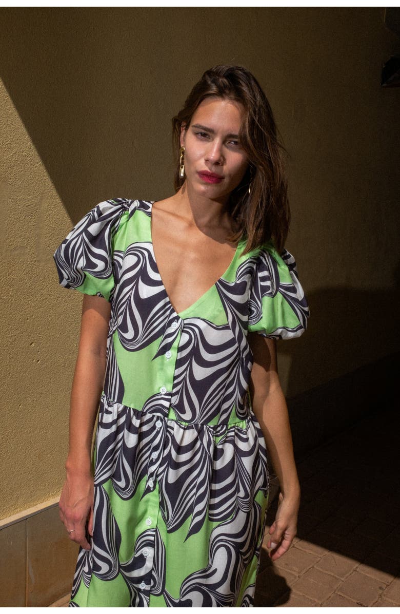 Untitled in Motion Caleo Printed Puffed-Sleeve Midi Dress, Alternate, color, Diemta