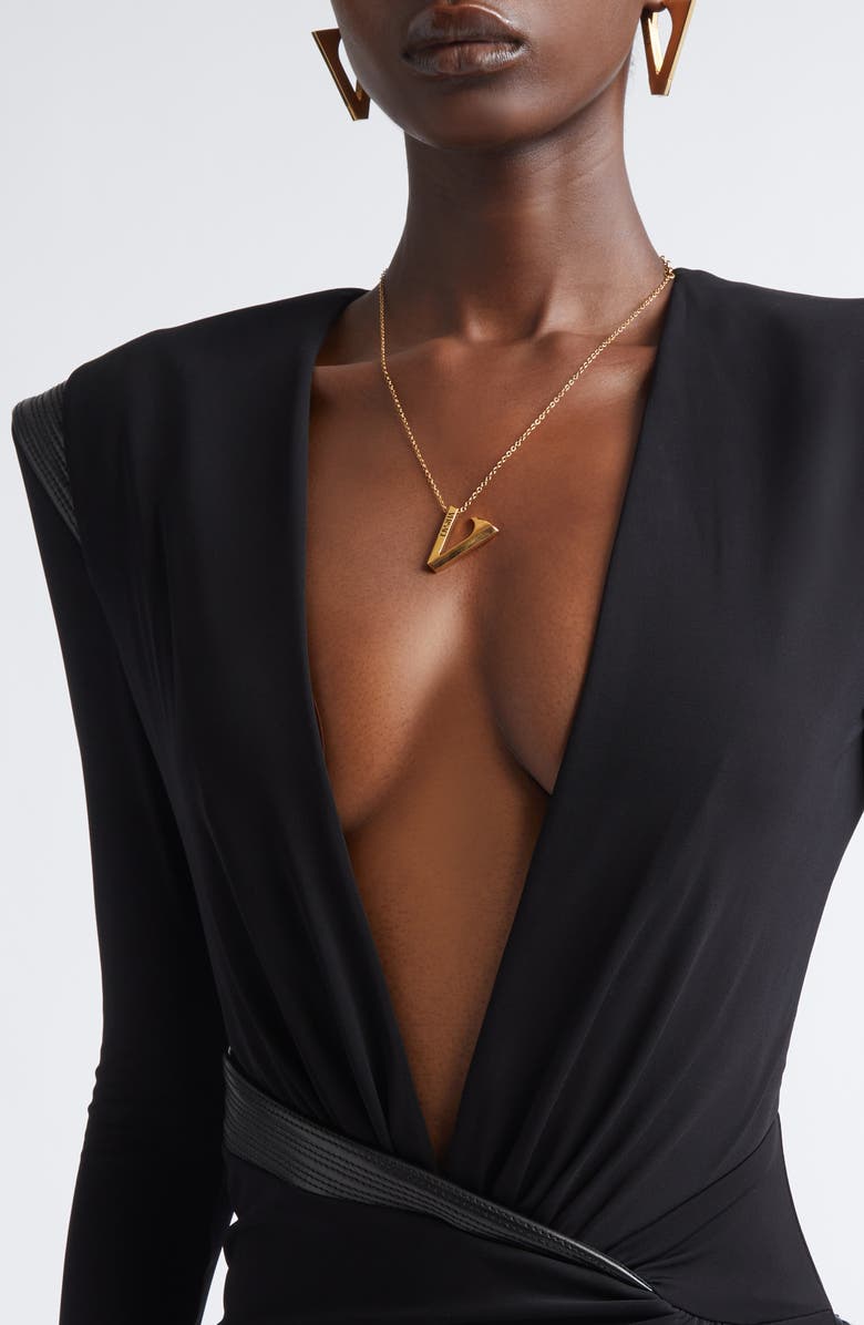 Versace Monogram Pendant Necklace, Alternate, color, Versace Gold