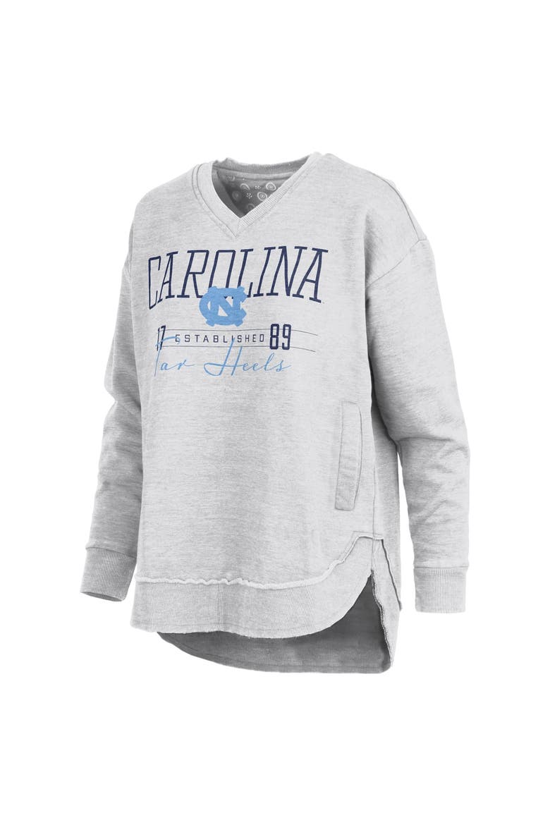 Women's Pressbox  Heather Gray North Carolina Tar Heels Marcus East Hall Poncho V-Neck Sweatshirt, Alternate, color, Heather Gray