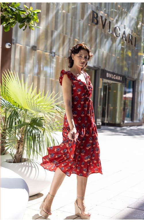 Mer St. Barth Giselle Maxi Dress In Bordeaux Floral Block Print