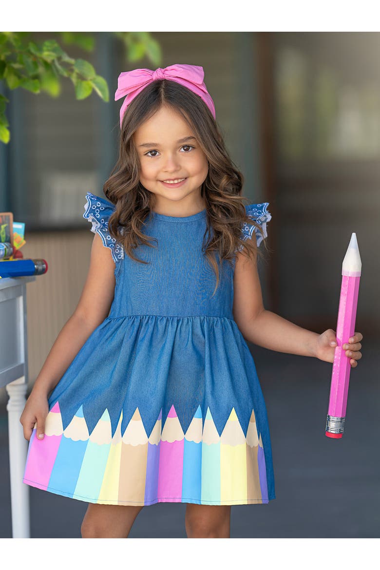 Color Me Pretty Ruffle Sleeve Denim Dress, Alternate, color, Blue