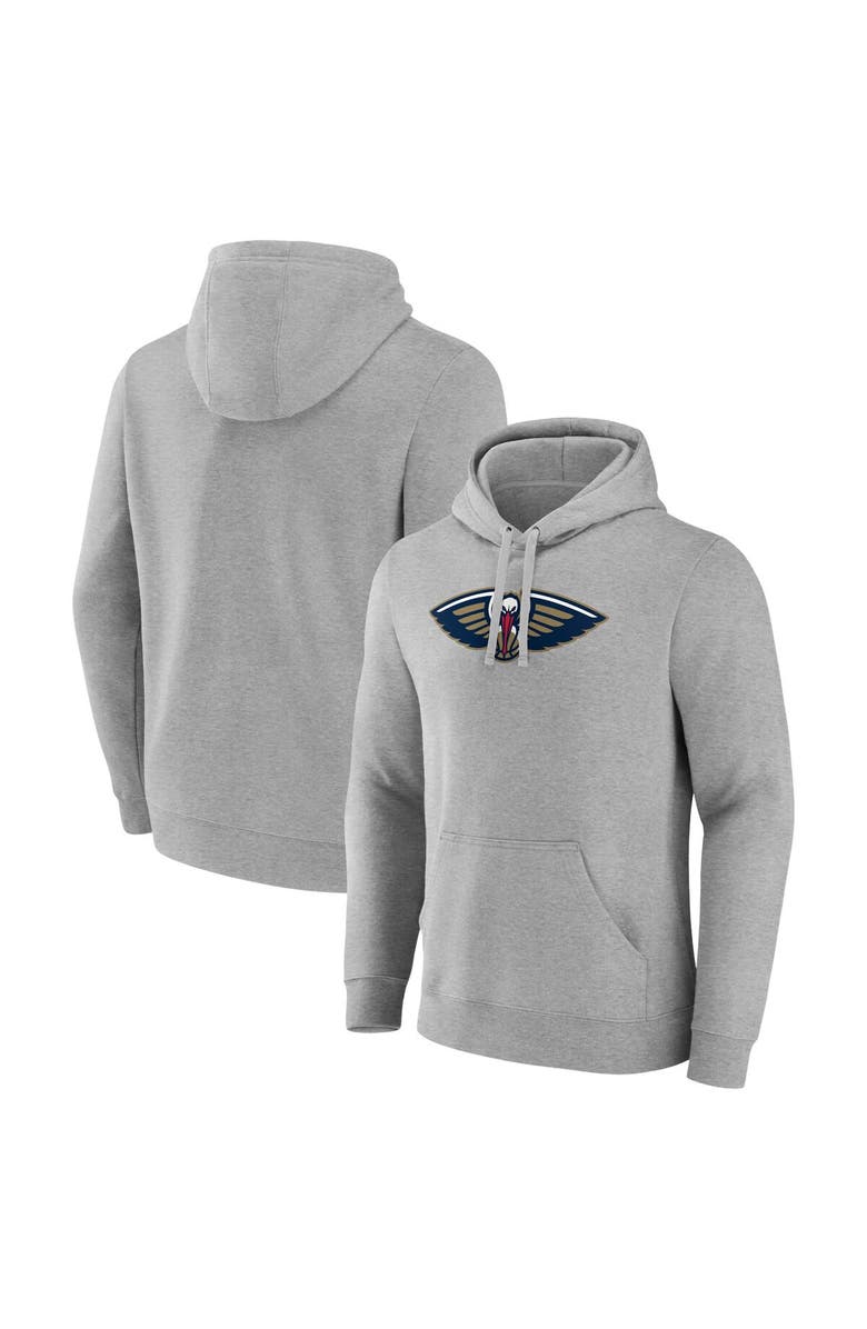 FANATICS Men's Fanatics Branded Heather Gray New Orleans Pelicans Primary Logo Pullover Hoodie, Main, color,