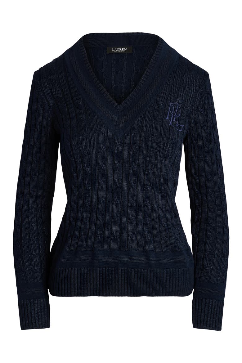 Bright Cable Knit Sweater, Alternate, color, LAUREN NAVY BLUE
