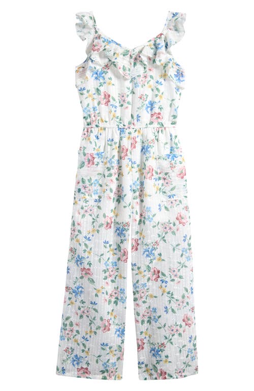 Truly Me Kids' Floral Eyelet Jumpsuit In White Multi