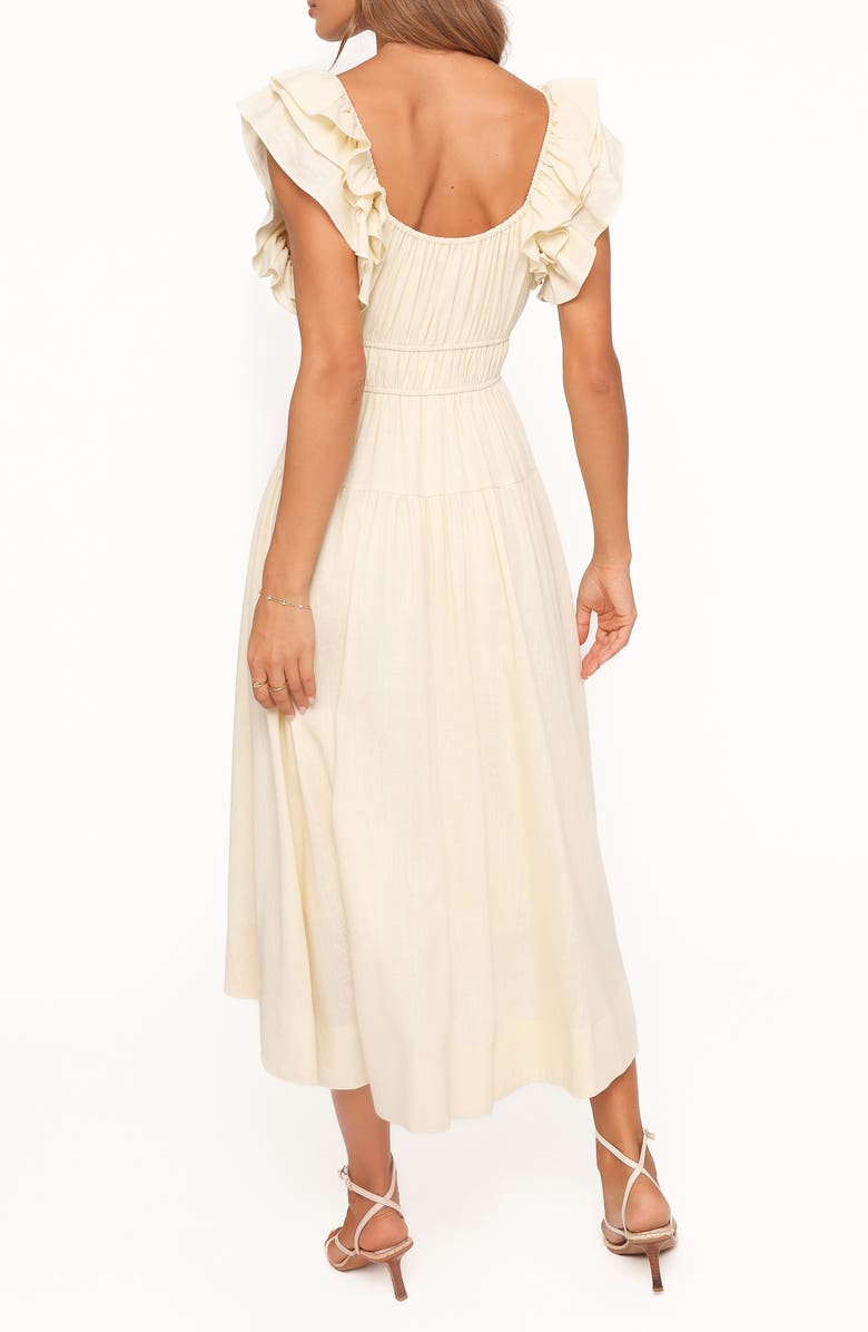 Petal & Pup Linda Ruffle Sleeve Midi Dress, Alternate, color, Butter Yellow