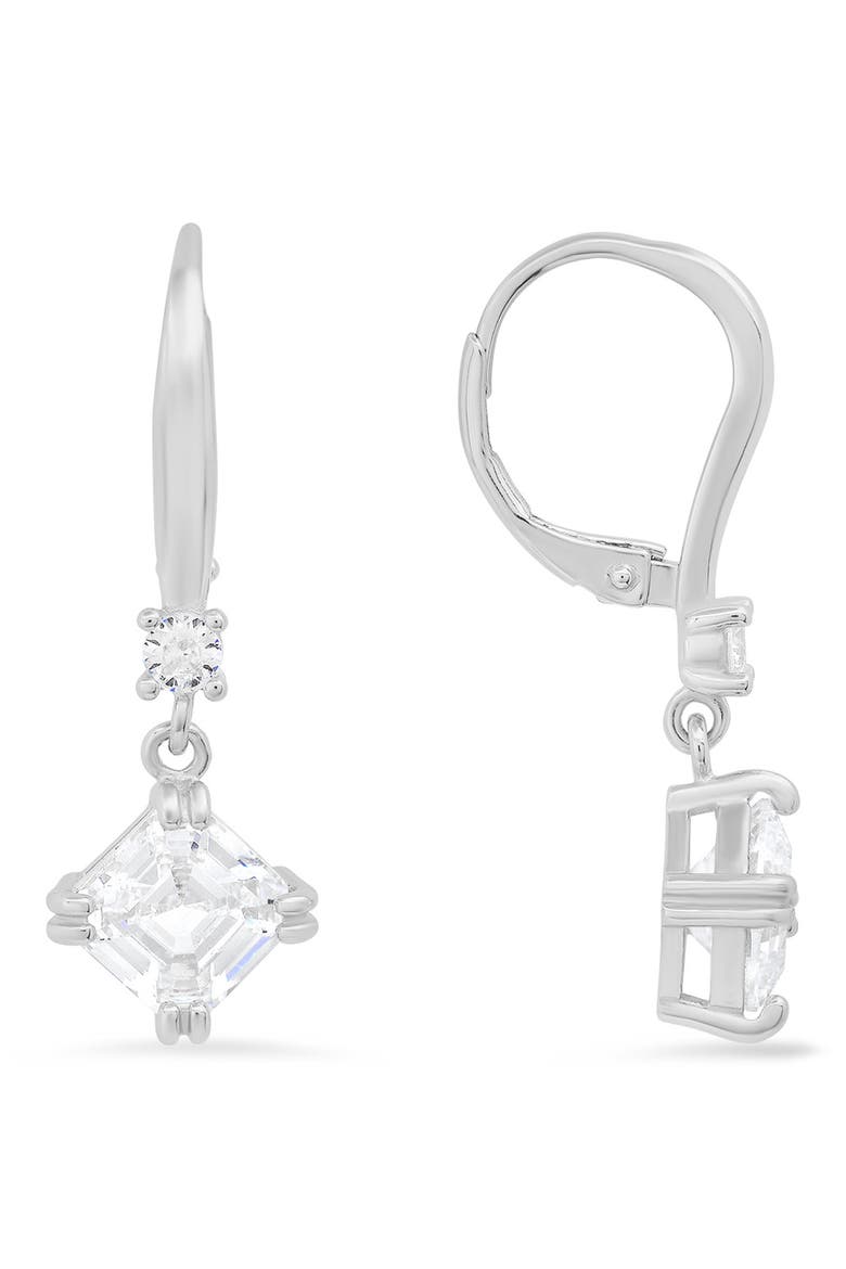 Sterling Silver CZ Drop Earrings, Main, color, SILVER