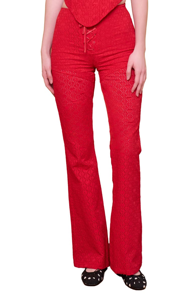 The Broderie Anglaise Edit High Rise Embroidered Flare Pants, Alternate, color, Red