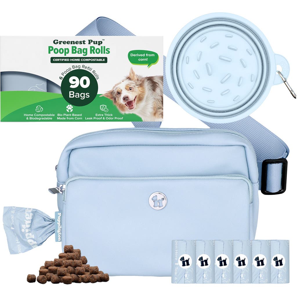 Puppington Walk Star Kit 3-in-1 Dog Walk Bag & Bowl Plus Matching 90 Refill Dog Waste Bags In Blue