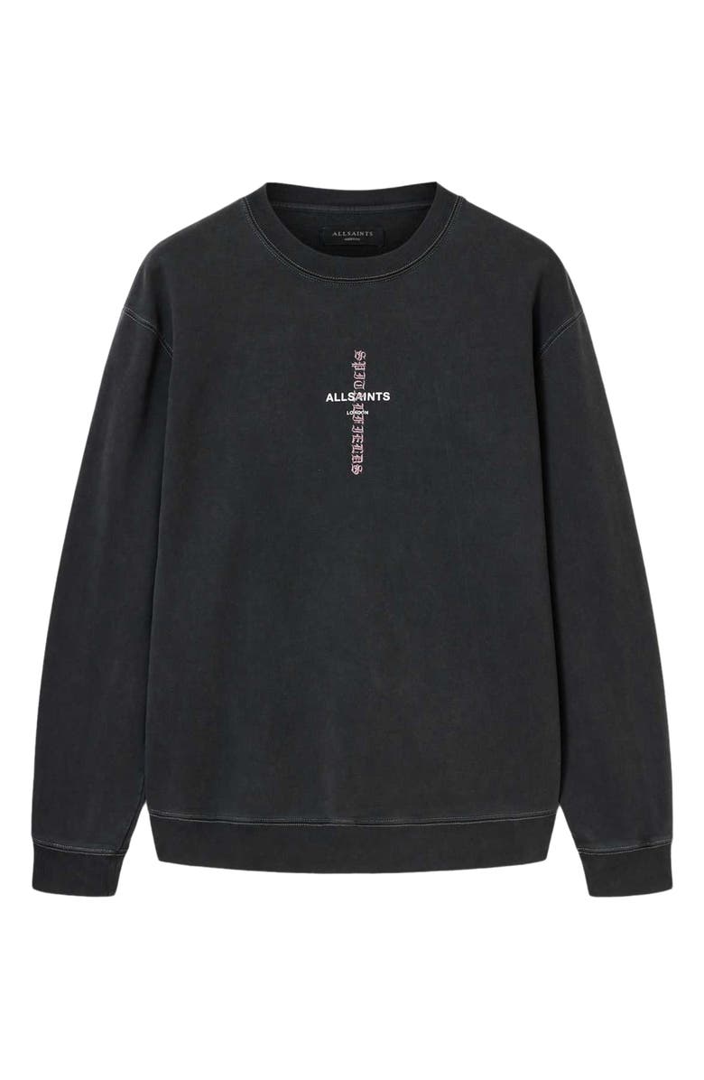 AllSaints Knox Cotton Crewneck Sweatshirt, Alternate, color, Washed Black