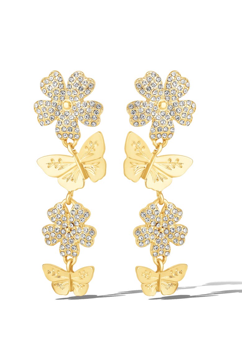 Vertical Butterfly Drop Earrings, Main, color, Gold