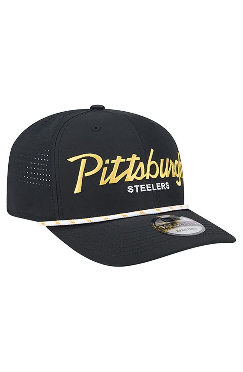 New Era Men
s New Era Black Pittsburgh Steelers Script 9SEVENTY Adjustable Hat, Alternate, color, Black
