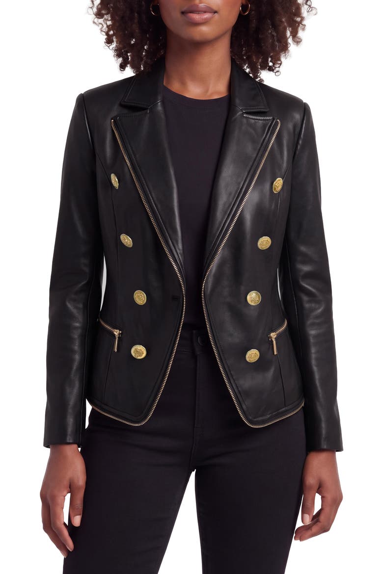 Fitted Faux Leather Moto Blazer, Alternate, color, BLACK