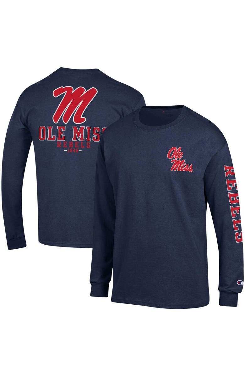 Champion Men's Champion Navy Ole Miss Rebels Team Stack Long Sleeve T-Shirt, Main, color, 